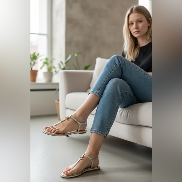 CHANEL Shoes - CHANEL Metallic Gold Thong T-Strap Sandals
Made in Italy